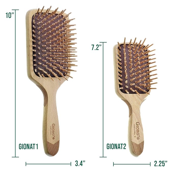 Giorgio Eco Friendly Wooden Bristle Hairbrush - Large Detangling Brush and Hair Growth Brush for Thick or Long Hair - Paddle Hair Brush Made with Anti Static Beechwood, Silicone Massage Cushion