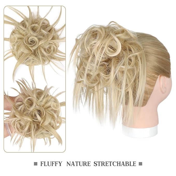 HMD Tousled Updo Messy Bun Hair Piece Hair Extension Ponytail With Elastic Rubber Band Updo Bun Synthetic Hairpieces for Women