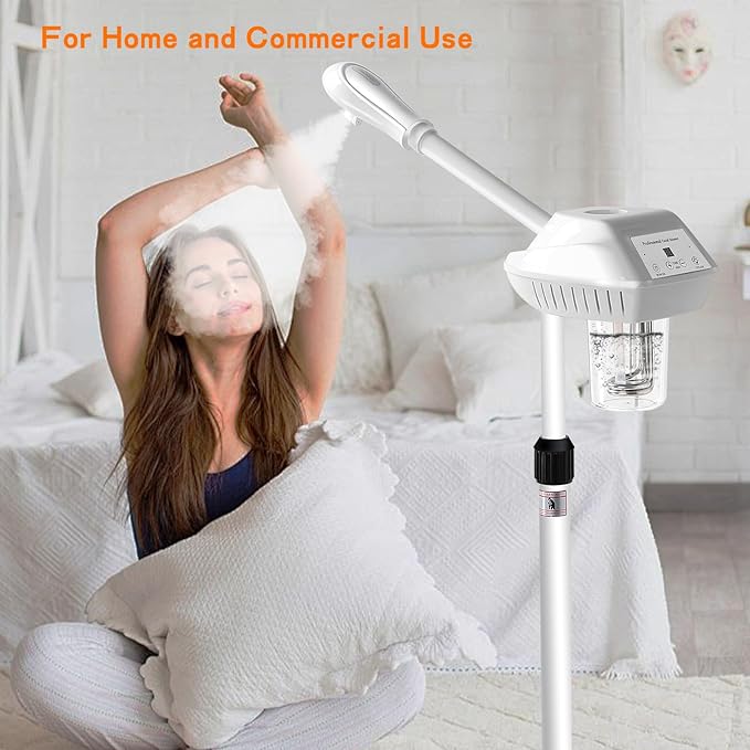 Professional Facial Steamer, Ozone Spa Face Steamer on Wheels, Adjustable Height and Angle,Estheticians Steamer More Steam,Hot Mist Facial Humidifier Atomizer for Spa Beauty, Home Use