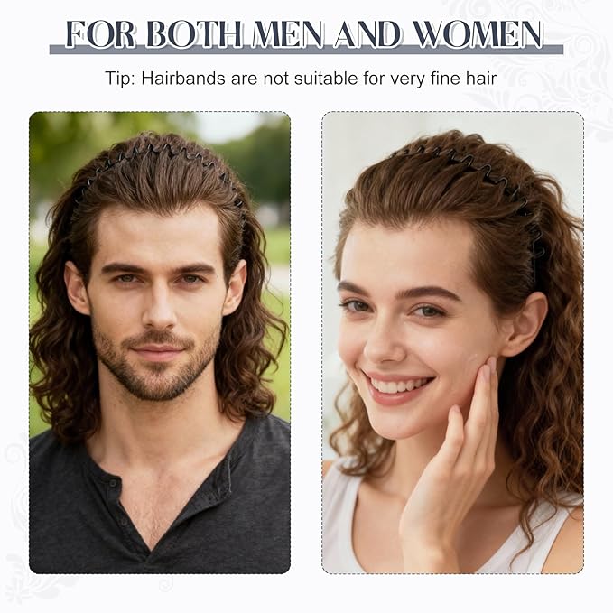 2 Pcs Metal Hair Band, Fashion Wavy Spring Metal Headband for Men & Women, Elastic Non Slip Metals Hairband for Daily Use Outdoor Sports Hair Hoop Hairs Accessories