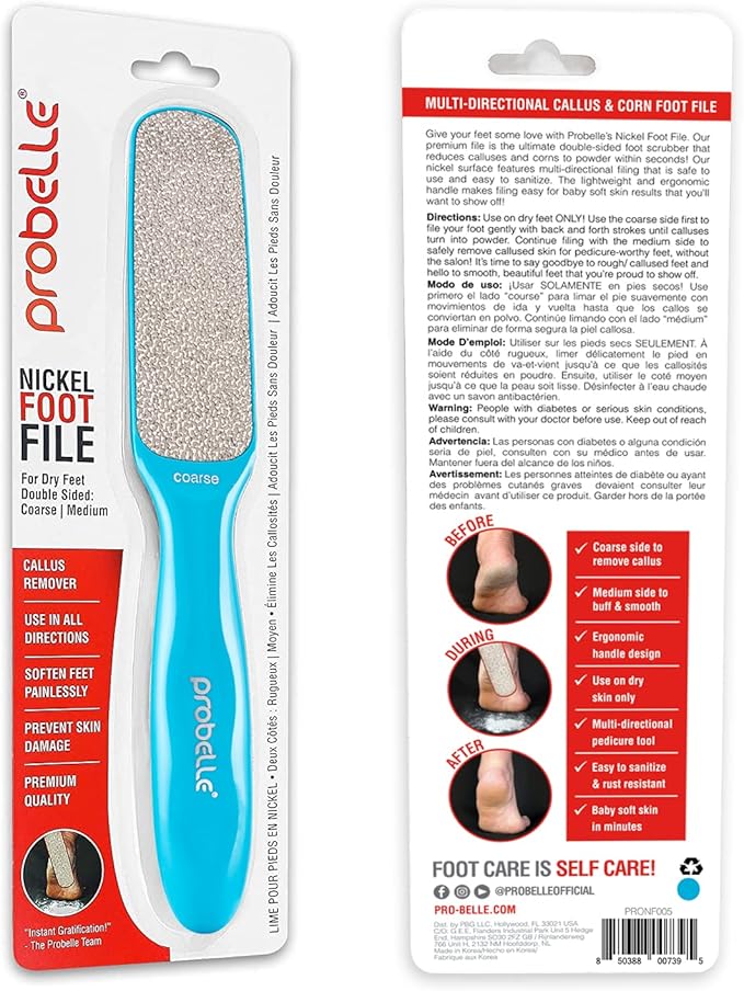 Probelle Double Sided Multidirectional Nickel Foot File Callus Remover - Immediately Reduces calluses and Corns to Powder for Instant Results, Safe Tool (Blue)