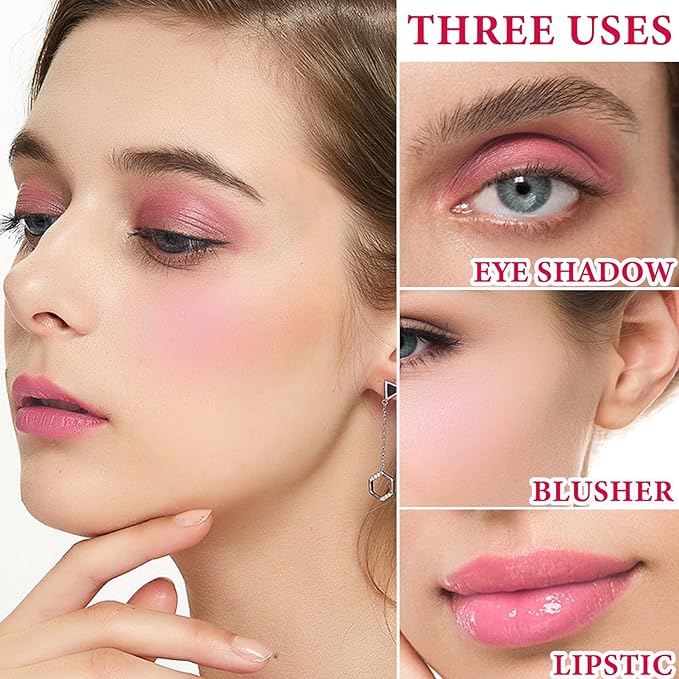 Cream Blush Stick,Blush Stick for Cheeks with Contour Brush,3-in-1 Long Lasting Waterproof Blush&Eye Shadow&Lip Gloss for Fair Skin Types（01 Milk Tea Pink）