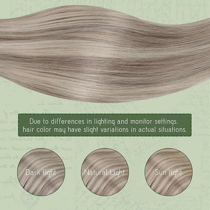 RUNATURE Clip in Hair Extensions Real Human Hair, Blonde Hair Extensions Clip Ins, Human Hair Clip in Extensions, Remy Natural Hair, Add Volume, 20 Inch 120g 7pcs #19P60 Grey Blonde Highlights