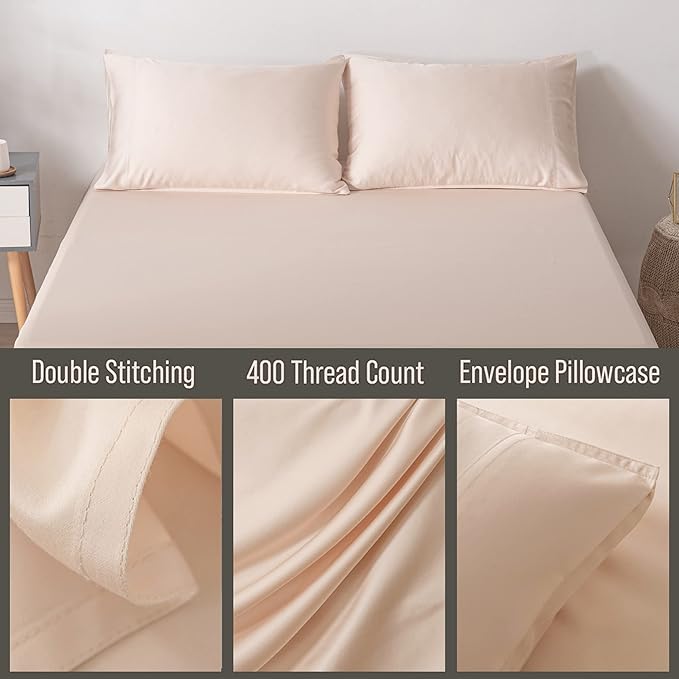 Bella Coterie | Luxury Bamboo Viscose Queen Size Pillowcase Set | 100% Organically Grown | Ultra Soft | Cooling | 2 Pcs [Champagne]