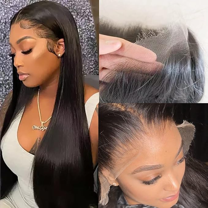 13X6 HD Lace Front Wigs Human Hair Wigs with Baby Hair for Black Women Pre Plucked Straight Brazilian Virgin Hair Lace Frontal Wig Natural Black Color 180% Density 22 Inch