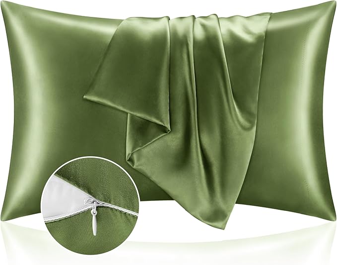 BEDELITE Satin Pillowcase with Zipper, Cedar Green King Size Pillow Cases Set of 2, Super Soft and Cooling Similar to Silk Pillow Cases, Gift for Women Men(20x36 Inches)