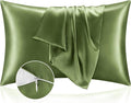 BEDELITE Satin Pillowcase with Zipper 2 Pack, Cedar Green Pillow Cases Standard Size, Super Soft and Cooling Similar to Silk Pillow Cases, Gift for Women Men(20x26 Inches)