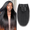 Kinky Straight Clip in Hair Extensions Real Human Hair 8Pcs Remy Human Hair Clip in Extensions for Women, Natural Human Hair 120g 14inch #1B Natural Black