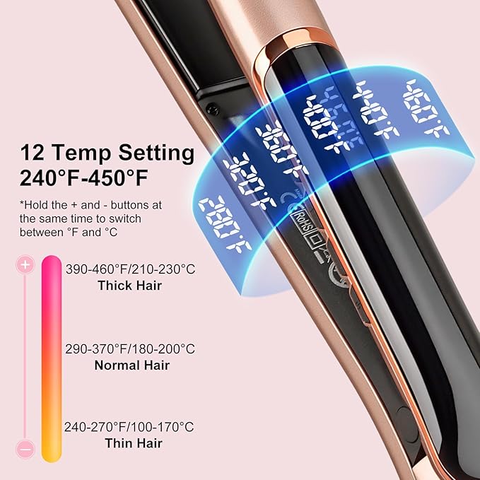 Flat Iron Hair Straightener with Floating Plates Get Shinier & Smoother Hair, 14 Adjustable Temp, Dual Voltage Digital Display 200℉-460℉