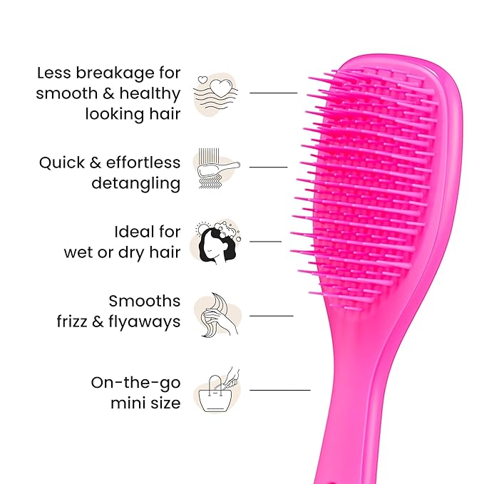 Tangle Teezer Ultimate Detangler Hairbrush, Eliminates Knots & Reduces Breakage, Mini Hair Brush for Travel, Small Hands & All Hair Types, Runway Pink