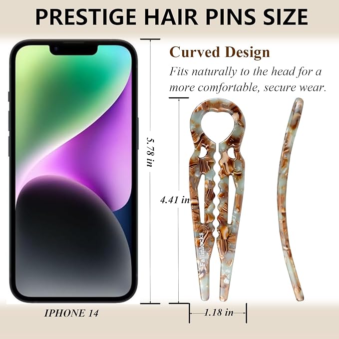 3 Pack Prestige Hair Pins for Women, 4.5" Large French Hair Pins for Thin & Thick Hair, Curved Anti-Slip Design for Better Hold, Perfect Holiday Gift for Her
