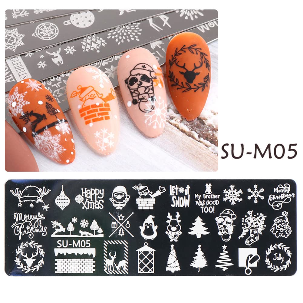 6 Pcs Xmas Christmas Snowflake Nail Stamper Kit with 1 Stamper 1 Scraper, DIY Nail Art Stencil Plates Set