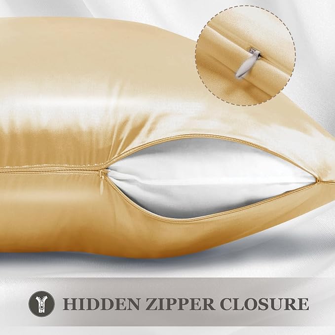 Adubor 100% Silk Pillowcase - Mulberry Silk Pillow Cases, 23 Momme 6A Grade Fibers, Silk Pillow Case for Hair and Skin Health, with Hidden Zipper (Standard 20''×26'', Gold, 1PC)