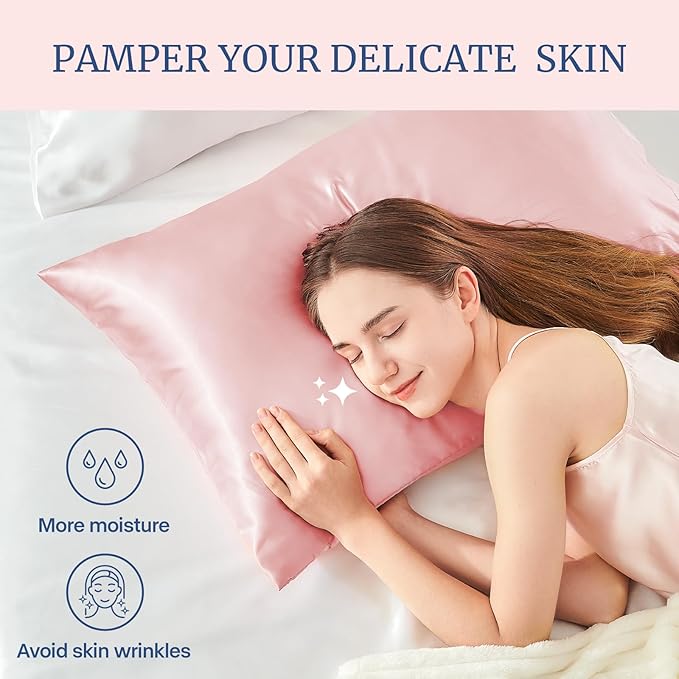 BEDELITE Satin Pillowcase for Hair and Skin, Super Soft Similar to Silk Pillow Cases 4 Pack with Envelope Closure, Cooling Pillowcases for Women Men (20"x30" Queen Size, Pink)