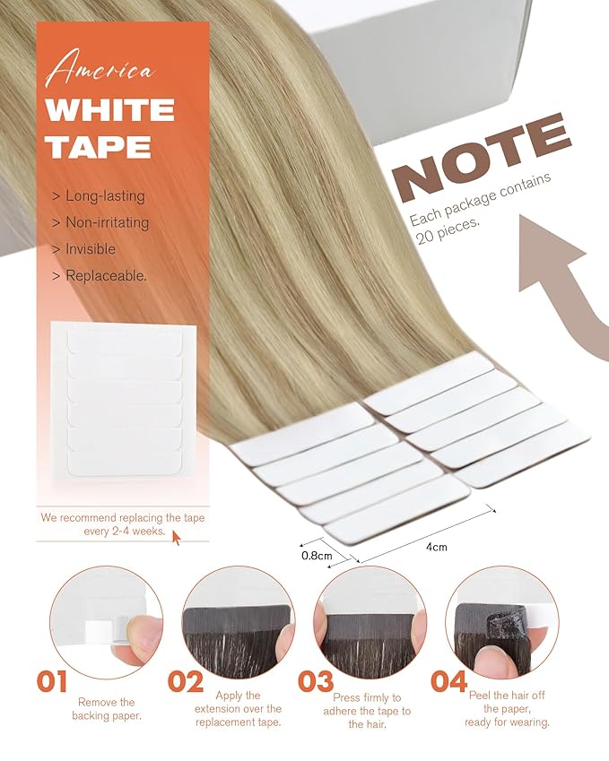 Sunny Hair Tape in Hair Extensions Real Human Hair Invisible Remy Hair Extensions Tape ins for Women Dark Blonde Highlights Light Blonde 24 inch 20Pcs 50G