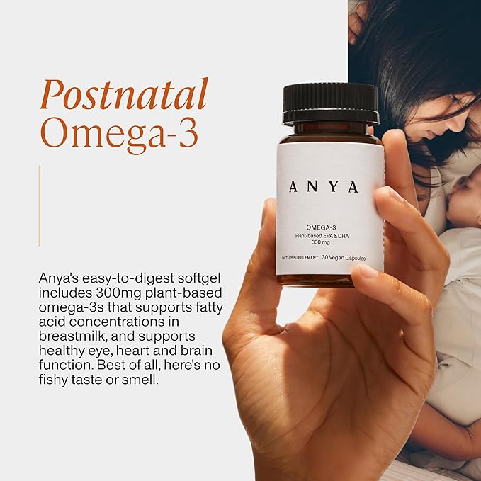 ANYA Omega 3 with 300mg DHA and EPA, Clean Ingredients, Non-GMO, 100% Vegan, Gluten, Soy, and Dairy Free. Supplement for Women, Prenatal Postnatal Vitamin for Breastfeeding and Lactation Support