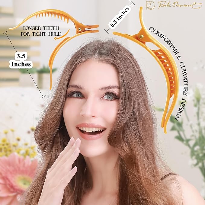 RC ROCHE 6 Pcs Duck Bill Alligator Hair Clips for Women Sectioning Flat Claw Long Thick Hair Inner Teeth Curved Styling Jaw Strong Secure Grip Salon, Medium Classic Multicolor