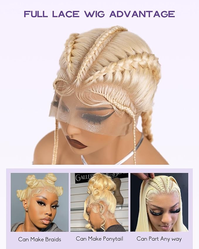 Real Full Lace Human Hair Wigs 613 Lace Front Wig Human Hair 180 Density Body Wave HD Full Lace Blonde Wig Plucked Bleached Knots Breathable Full Scalp Wig for Women 30Inch