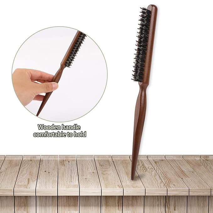 Sliverdew Boar & Nylon Bristle Teasing Brush, Hair Sectioning Comb with Rat Tail Handle Pick, Smoothing Brush for Edge Control, Backcombing, Smoothing, and Styling Thin & Fine Hair to Create Volume