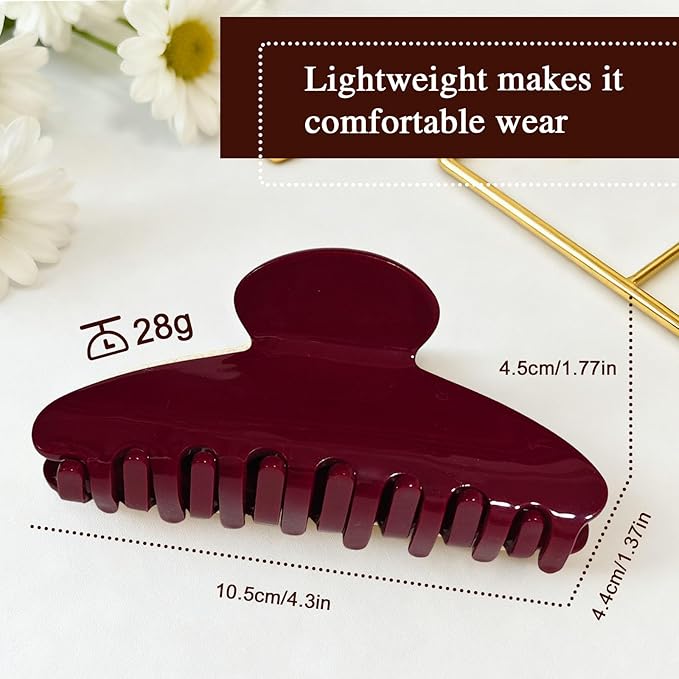 Acetate Hair Claw Clips, Red Hair Claw for Women, CuteJaw Clip for Girl's Gift, 4.2" Non-Slip Clips for Medium Long Hair, Strong Hold Claw Snag-Free with Gift Bag (Wine Red)