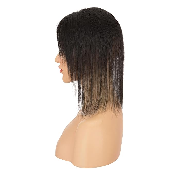 Hairro Human Hair Toppers with Side Bangs, 3D 360° Seamless Real Hair Toppers, Hand-Tied with 3.5"x4.7" U-shaped Base, Clip-In Hairpieces to Add Volume on Top, 12 Inch Natural Black