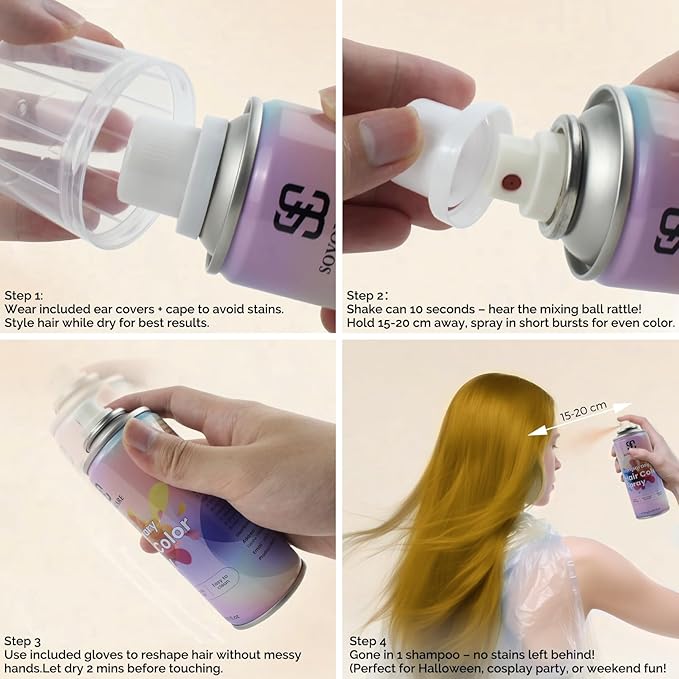 Blonde Temporary Hair Color Spray, SOVONCARE Natural Hair Wax Dye Spray for Kids Halloween, Christmas Party, Cosplay -On 1-Day Washable 120ML