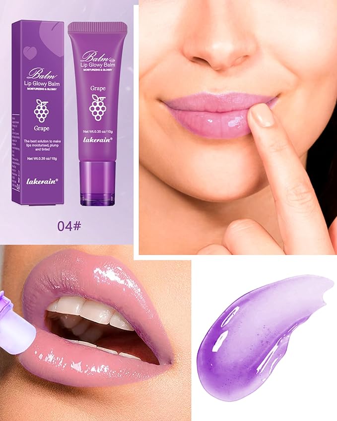 Moisturizer Lip Glowy Balm, Hydrating & Nourishing Repair Sleeping Lip Mask, Shine Glossy Finish Lip Oil, Day and Night Smooth Cracked Chapped Dry Lips, Lip Care Therapy Treatment for Women-4#Grape