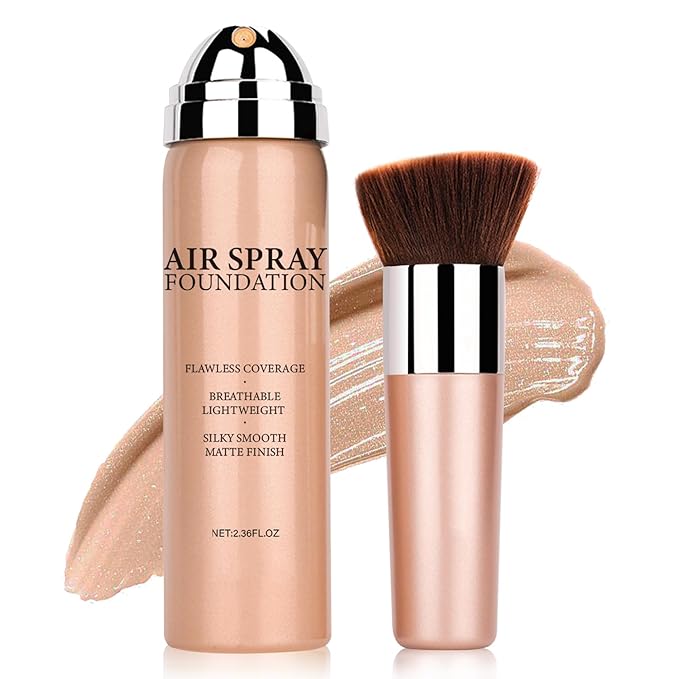 NVLEPTAP Airbrush Foundation Makeup Spray Silky Lightweight Full Coverage Foundation Face Air Cushion Foundation Set with Soft Makeup Brush - 02 Beige