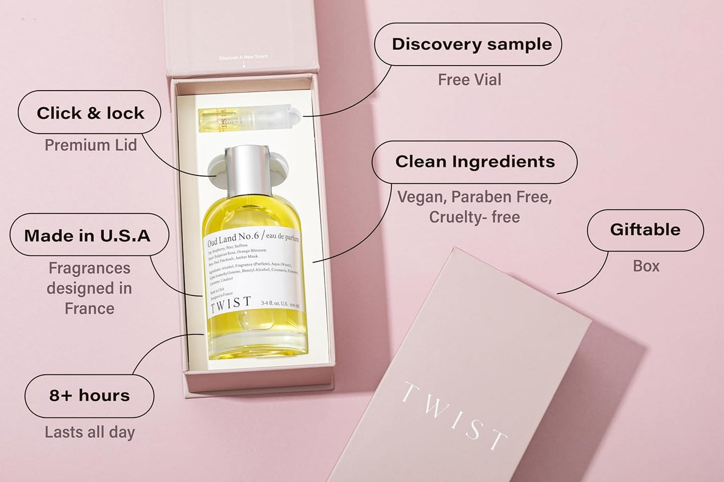 Twist - Oud Land No. 6 - Eau De Parfum Inspired by Guc. Oud, Long-Lasting Perfume For Women & Men, Paraben Free, Vegan, Clean Ingredients, Fragrance, Unisex - Spray 100 ml | 3.4 fl. oz.