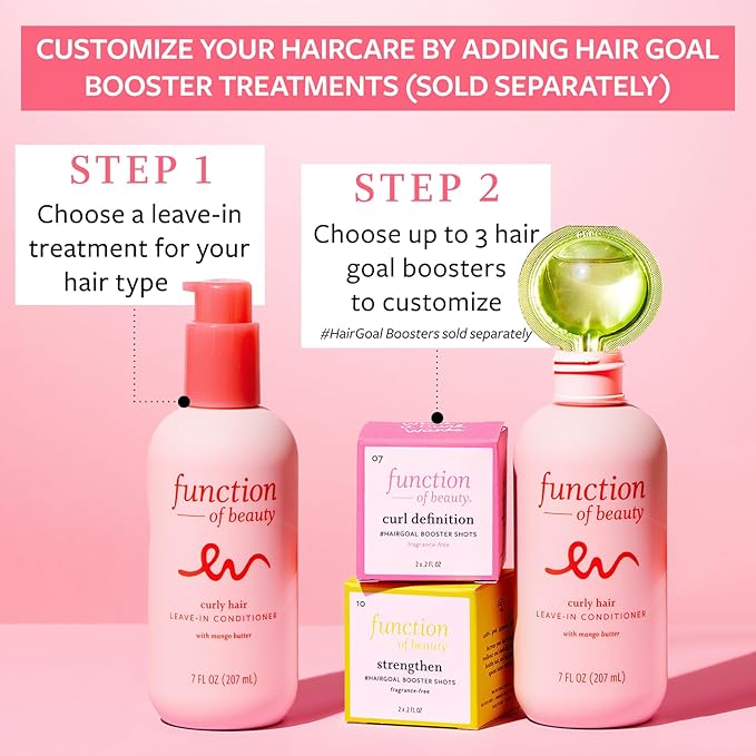 Function of Beauty Leave In Conditioner for Curly Hair, 7 oz Each (2-Pack) - Sulfate Free Conditioner with Mango Butter Hydrates, De-Frizzes and Defines Curls