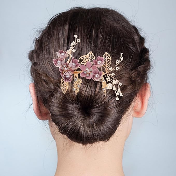 Wedding Flower Hair Accessories for Women, 4pcs Bridal Hair Pieces for Wedding - Bridal Headpiece Clip Comb with Flower & Rhinestone for Brides Bridesmaids Women Girls Updo