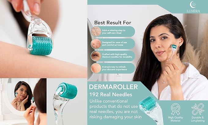 Premium Derma Roller for Face, Beard, Scalp & Body – 0.25mm Microneedle Tool for Men & Women – 192 Titanium Needles with Ergonomic Handle & Storage Case
