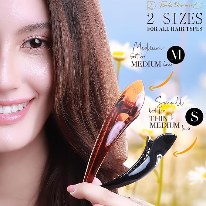 RC ROCHE 6 Pcs Duck Bill Alligator Hair Clips for Women Sectioning Flat Claw Long Thick Hair Inner Teeth Curved Styling Jaw Strong Secure Grip Salon, Medium Black & White
