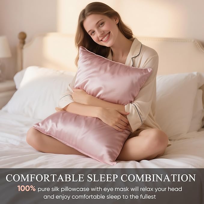 100% Mulberry Silk Pillowcase 22 Momme (SGS Certified) with Free Silk Eye Mask - Luxury Gift-Ready Folded Packaging, Cooling Pillow Cover for Hair & Skin Care (Plum, Standard (1 Pack))