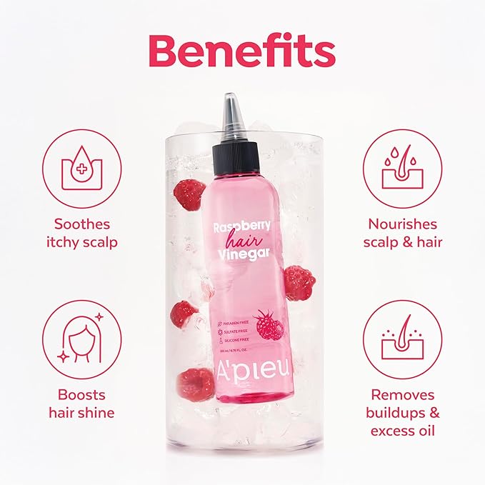 A’PIEU Raspberry Hair Vinegar Set of 2 - Deep Scalp Clean & Detox for Oily Scalp, Buildup & Dandruff Scalp Treatment, pH-Balancing Rinse for Fresh, Shiny Hair, Korean Hair Care (6.76 fl oz)