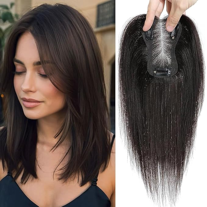 Human Hair Toppers for Women with Thinning Hair, 10 Inch, Dark Brown