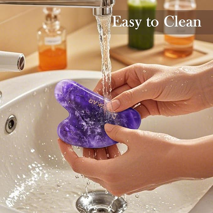 BESKAR Gua Sha Facial Tools, Natural Jade Stone Guasha Massager for Jawline Sculpting, Tighten Face Skin and Reduce Wrinkles, Face Eyes Body Neck Massage Tool, Skin Care Gift