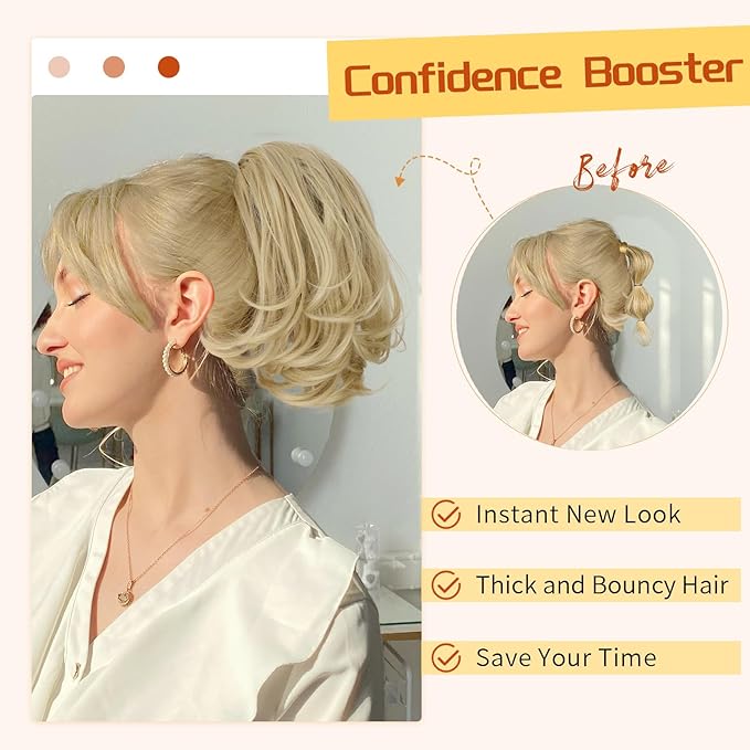 KooKaStyle Ponytail Extension, 10" Short Claw Clip in Pony Tails Hair Extensions Curly Wavy Synthetic Drawstring Hairpieces for Women(Light Ash Blonde)