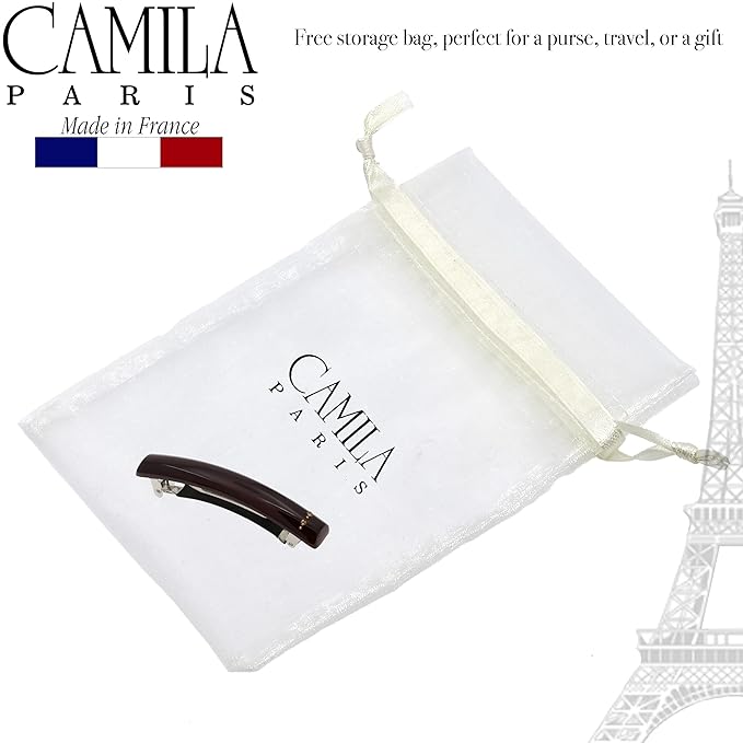 Camila Paris CP3457 French Hair Barrette Clip for Girls Brown, Rubberized Metal Clasp Strong Hold Grip Hair Clips for Women, No Slip Durable and Styling Girls Hair Accessories, Made in France