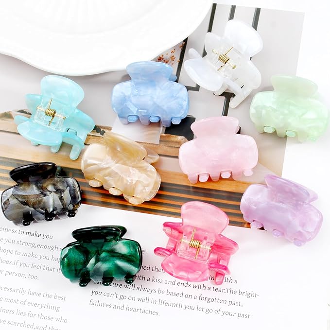 10-Pack Cute Small Acrylic Hair Claw Clips for Women & Girls - Jaw Clips for Fine Thin Hair, Half-Up Clip