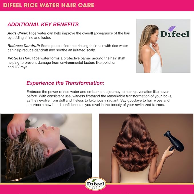 Difeel Rice Water Premium Hair Oil 8 oz. - Strengthening Rice Water Moisturizer for Hair