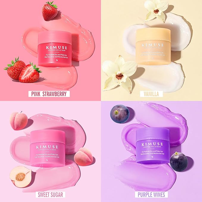 KIMUSE Lip Sleeping Mask Set - Overnight Treatment Lip Care Products | Moisturize & Nourish, Cracked Dry Lips, Intense Hydration with Shea Butter (Colorful Berries)