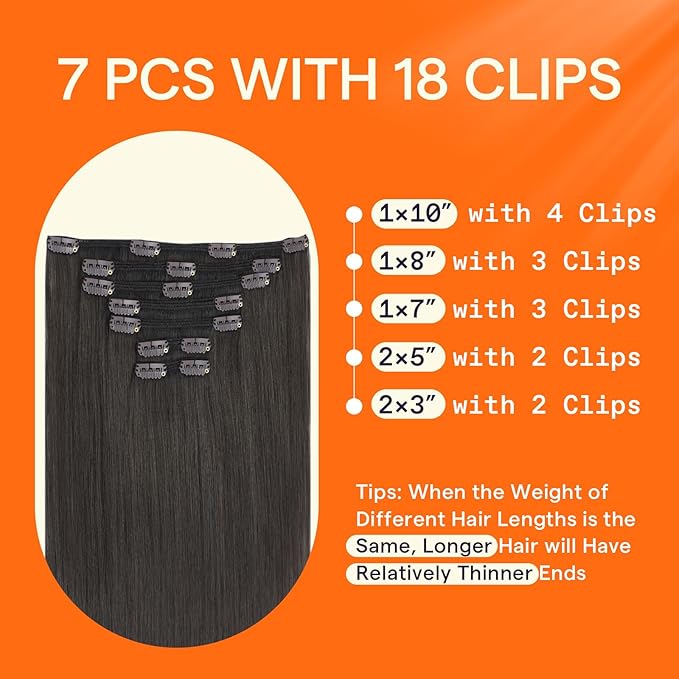 Full Shine Real Human Hair Extensions Clip ins Soft Black Clip on Extensions Human Hair Natural Black Tea 10 Inch 95 G 7 Pcs