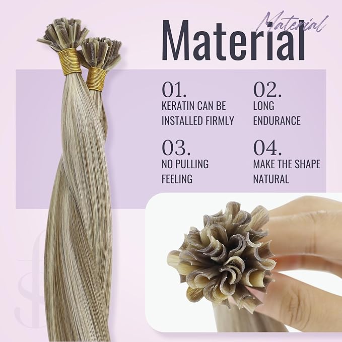 Fshine U Tip Remy Human Hair Extensions Highlighted Light Brown Mixed Platinum Blonde Pre Bonded Hair Extensions Real Human Hair 16 Inch Hot Fusion Nail Tip Hair Extensions For Women 50 Grams 1g/s