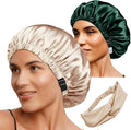 Hair Bonnets 3Pcs Satin Bonnet For Sleeping Silky Bonnets Womens Silk Bonnet Night Caps Curly Hair Sleep Cap For Women