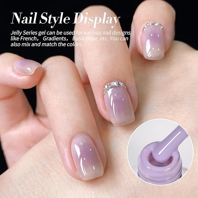 BORN PRETTY Jelly Purple Gel Nail Polish 6 Colors Purple Violets Colors Gel Polish Kit Soak Off Gel Nail Kit Collection Nail Art Gel Manicure Kit DIY at Home Salon Gifts