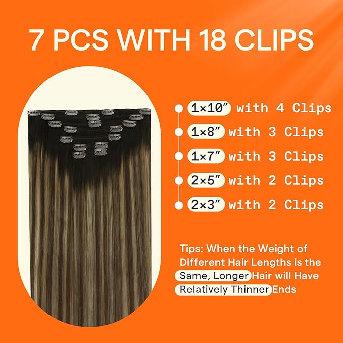 Full Shine Ombre Hair Extensions Dark Brown Ombre Light Brown Mix Honey Blonde Ombre Clip in Hair Extensions Double Weft Seamless Clip ins 18 Inch 7 Pcs 120 G