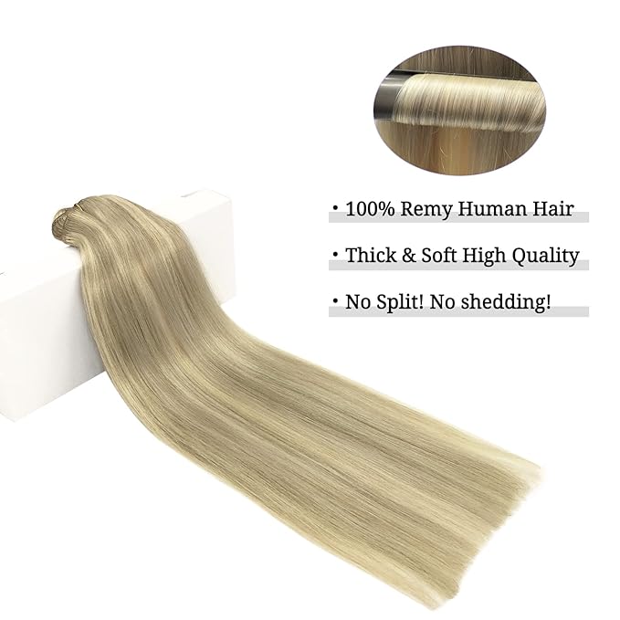 DOORES Clip in Hair Extensions, Light Blonde Highlighted Golden Blonde 150g 9pcs 24 Inch, Real Human Hair Clip ins Remy Clip In Hair Extensions Natural Silky Straight