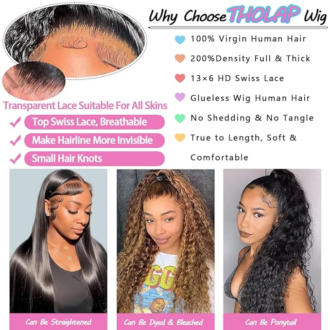 28 Inch 13x6 Deep Wave Lace Front Wigs Human Hair 200 Density 13x6 HD Lace Front Wigs Human Hair Pre Plucked Deep Curly Glueless Wig 100% Virgin Human Hair Lace Front Wigs for Women