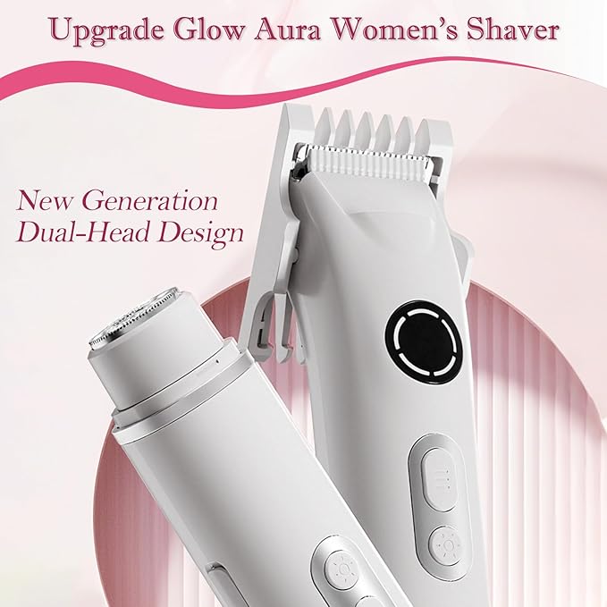 Upgrade Dermave Bikini Shaver, Dual Head 4 in 1 Bikini Trimmer for Women, IPX7 Waterproof Wet & Dry Use Electric Razor with Led Light and Display for Nose, Eyebrow, Bikini, Body (White)